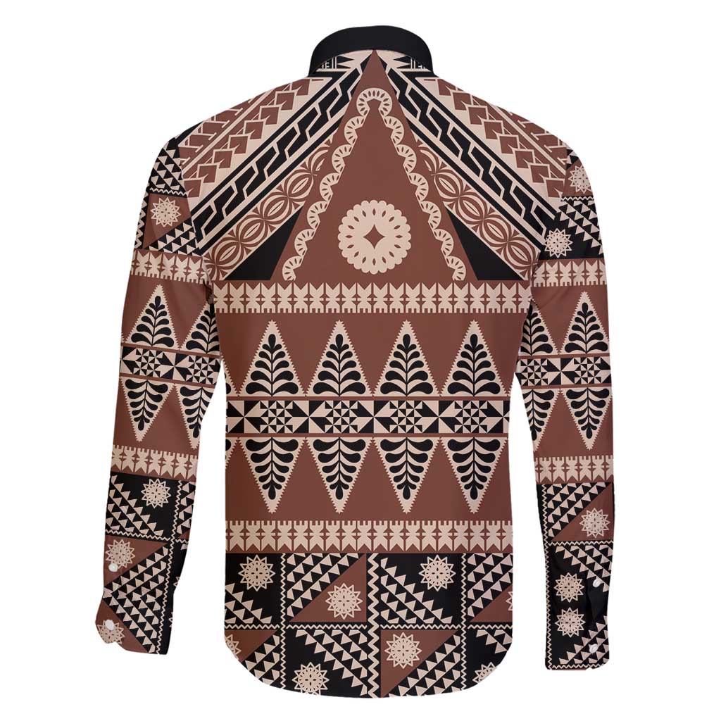 Vintage Bula Fiji Family Matching Short Sleeve Bodycon Dress and Hawaiian Shirt Brown Tapa Masi Motif LT9 - Polynesian Pride