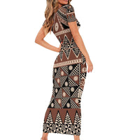 Vintage Bula Fiji Family Matching Short Sleeve Bodycon Dress and Hawaiian Shirt Brown Tapa Masi Motif LT9 - Polynesian Pride