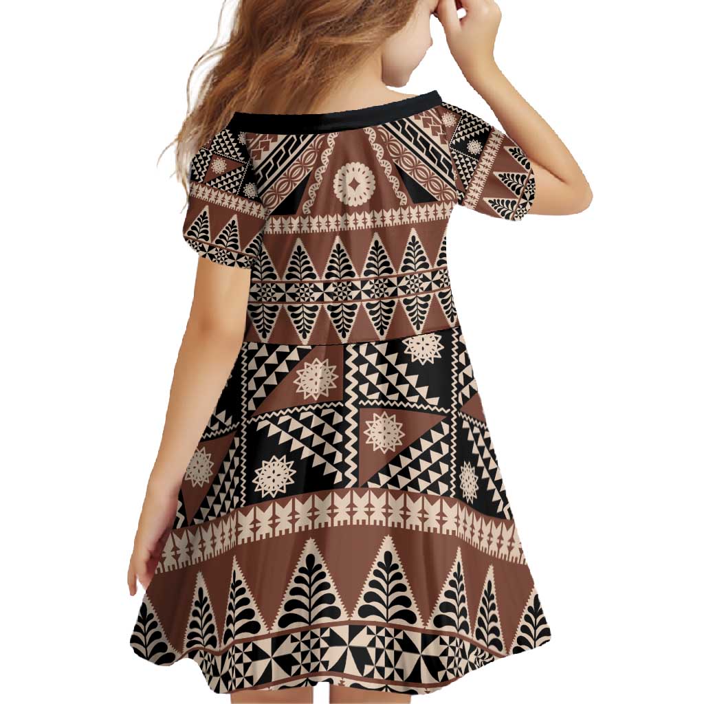 Vintage Bula Fiji Family Matching Summer Maxi Dress and Hawaiian Shirt Brown Tapa Masi Motif LT9 - Polynesian Pride
