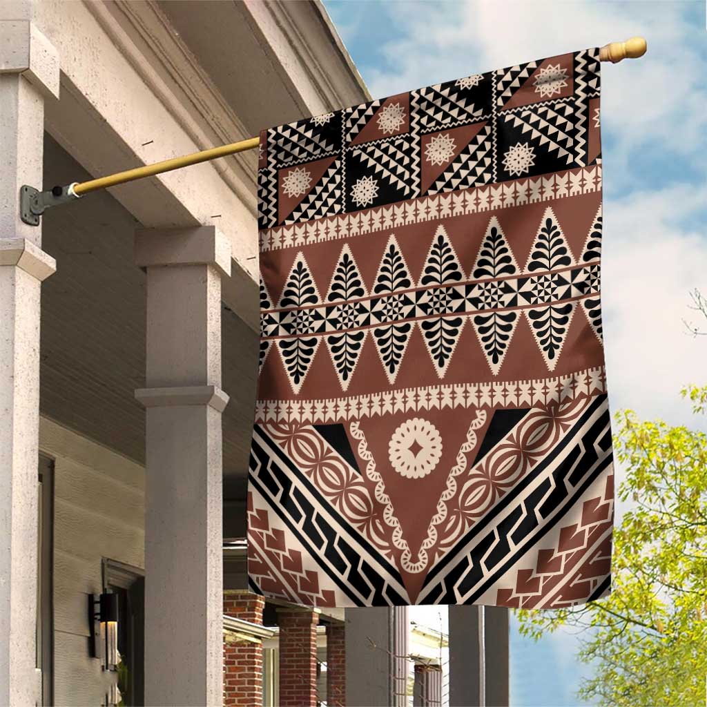 Vintage Bula Fiji Garden Flag Brown Tapa Masi Motif
