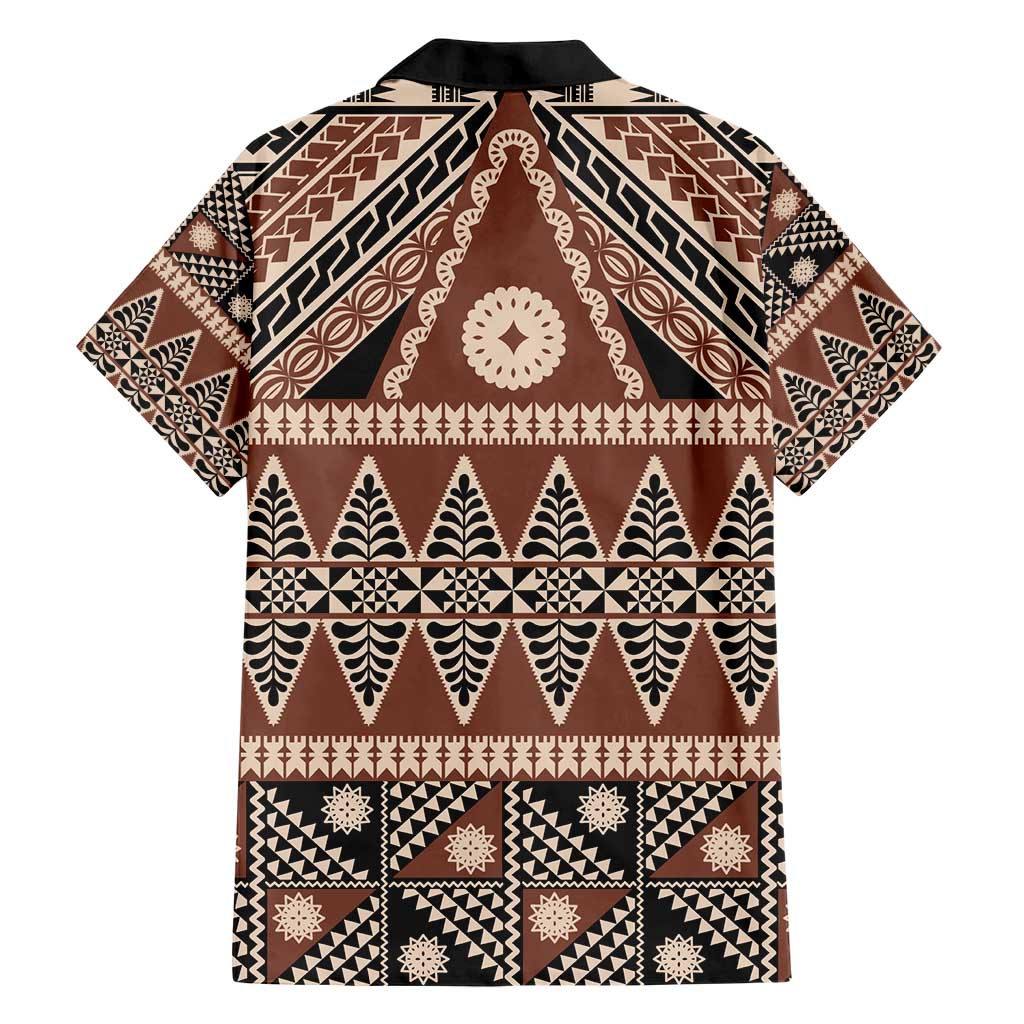 Vintage Bula Fiji Hawaiian Shirt Brown Tapa Masi Motif