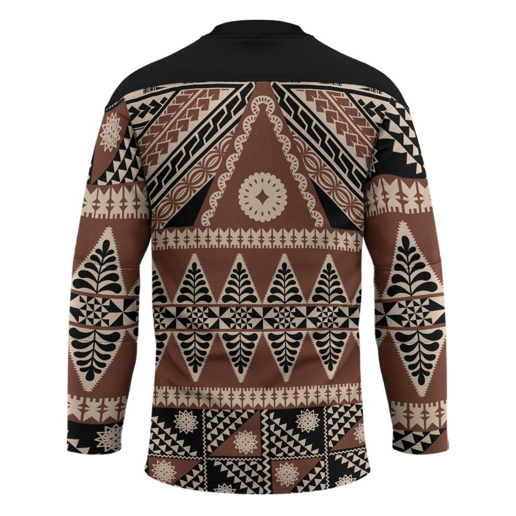 Vintage Bula Fiji Hockey Jersey Brown Tapa Masi Motif - Polynesian Pride