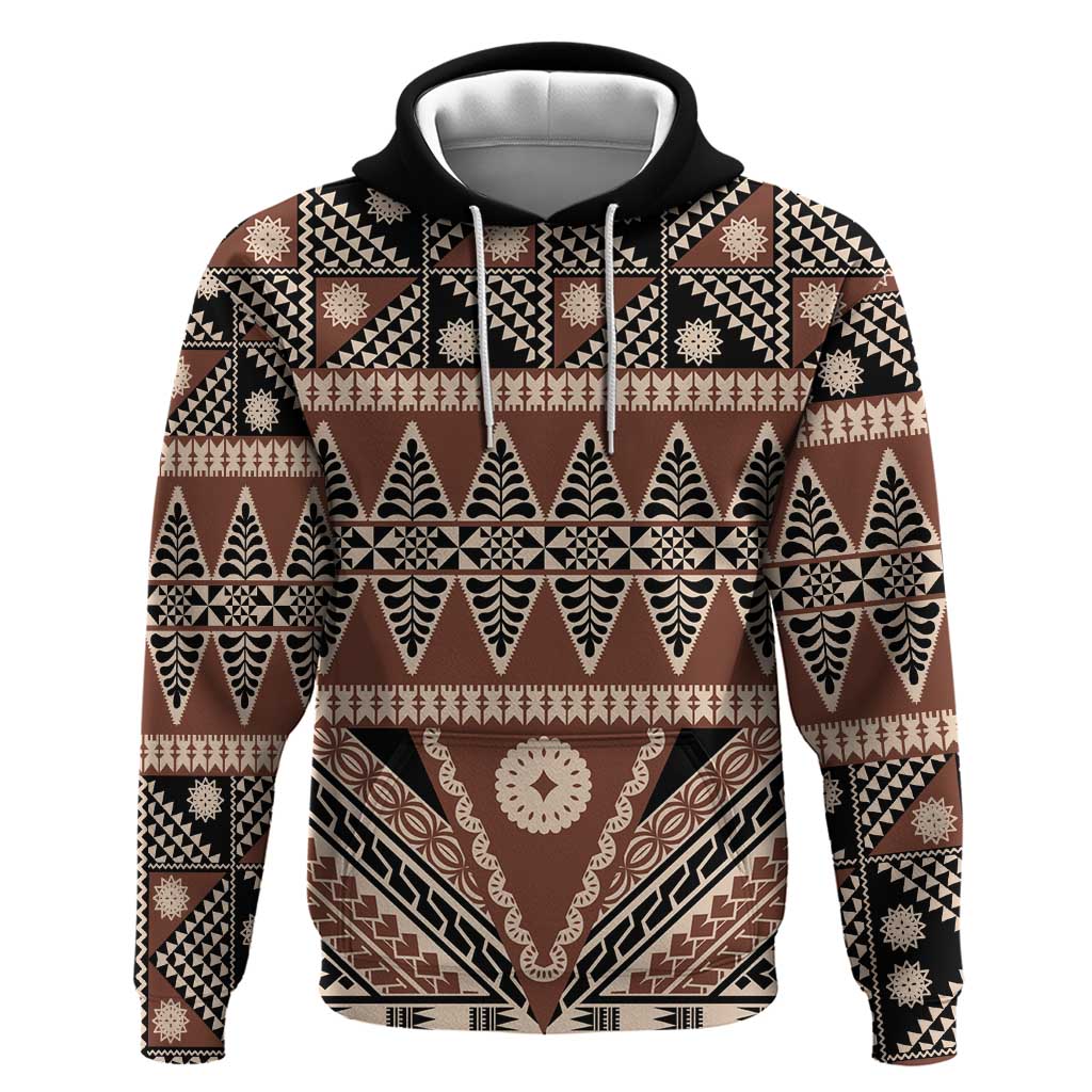 Vintage Bula Fiji Hoodie Brown Tapa Masi Motif