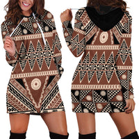 Vintage Bula Fiji Hoodie Dress Brown Tapa Masi Motif LT9 - Polynesian Pride