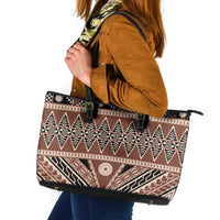 Vintage Bula Fiji Leather Tote Bag Brown Tapa Masi Motif LT9 Brown - Polynesian Pride