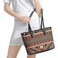 Vintage Bula Fiji Leather Tote Bag Brown Tapa Masi Motif LT9 - Polynesian Pride