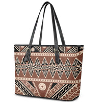 Vintage Bula Fiji Leather Tote Bag Brown Tapa Masi Motif LT9 - Polynesian Pride