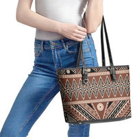 Vintage Bula Fiji Leather Tote Bag Brown Tapa Masi Motif LT9 - Polynesian Pride