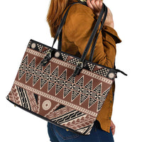 Vintage Bula Fiji Leather Tote Bag Brown Tapa Masi Motif LT9 - Polynesian Pride