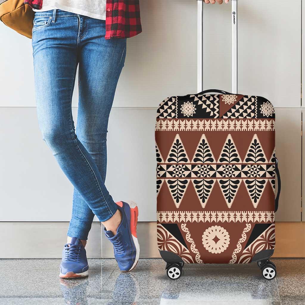 Vintage Bula Fiji Luggage Cover Brown Tapa Masi Motif