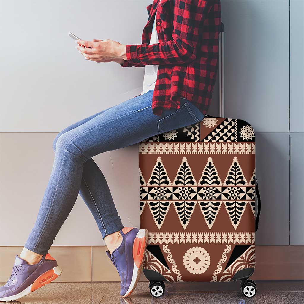 Vintage Bula Fiji Luggage Cover Brown Tapa Masi Motif