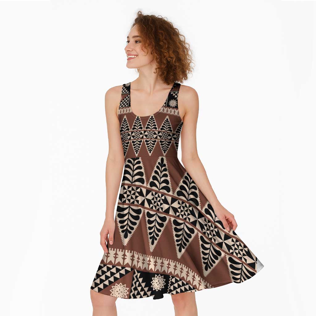Vintage Bula Fiji Midi Dress Brown Tapa Masi Motif - Polynesian Pride