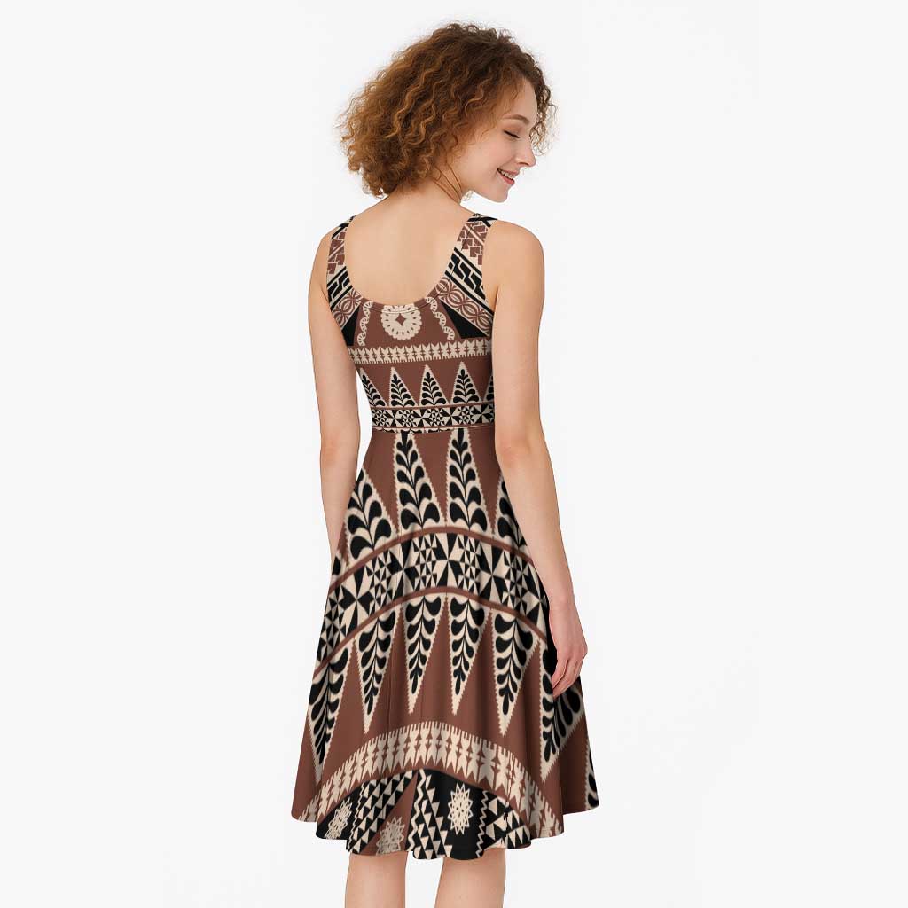 Vintage Bula Fiji Midi Dress Brown Tapa Masi Motif - Polynesian Pride