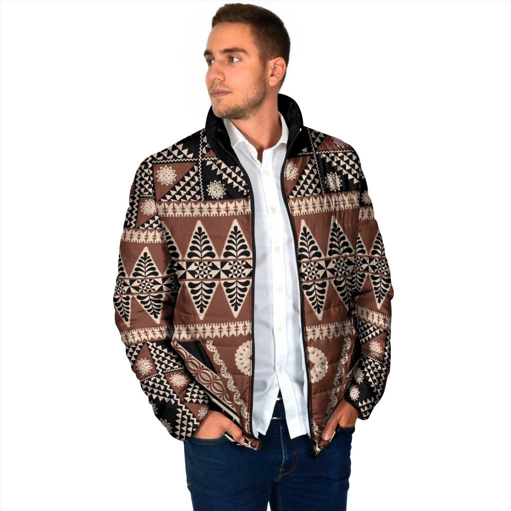 Vintage Bula Fiji Padded Jacket Brown Tapa Masi Motif - Polynesian Pride