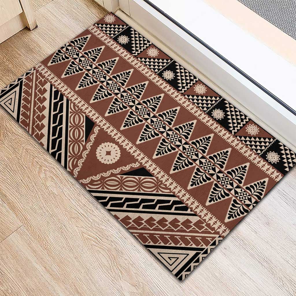 Vintage Bula Fiji Rubber Doormat Brown Tapa Masi Motif