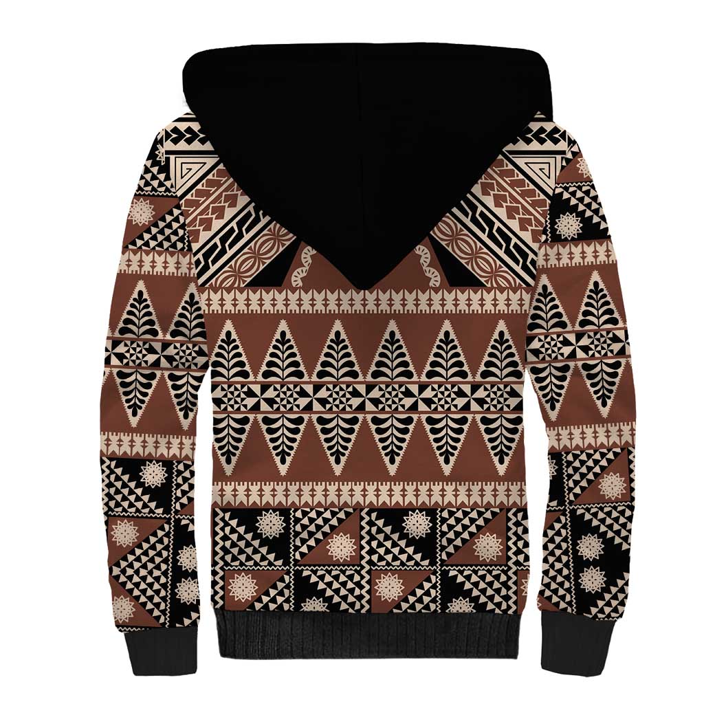 Vintage Bula Fiji Sherpa Hoodie Brown Tapa Masi Motif LT9 - Polynesian Pride