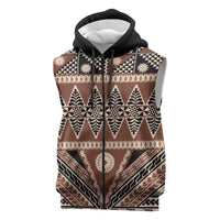 Vintage Bula Fiji Sleeveless Zip Hoodie Brown Tapa Masi Motif LT9 Brown - Polynesian Pride