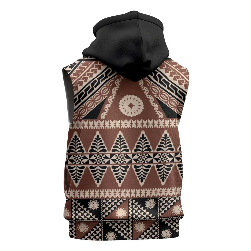 Vintage Bula Fiji Sleeveless Zip Hoodie Brown Tapa Masi Motif LT9 - Polynesian Pride