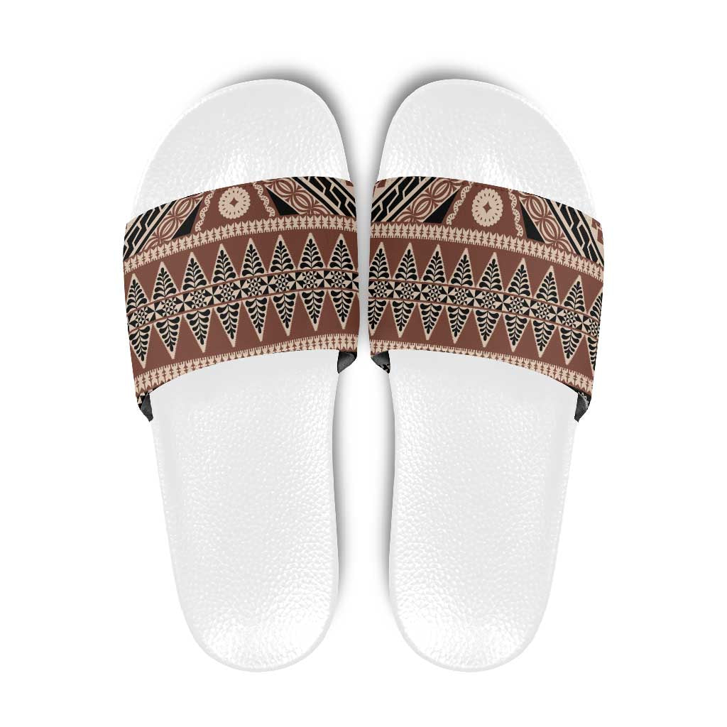 Vintage Bula Fiji Slide Sandals Brown Tapa Masi Motif - Polynesian Pride