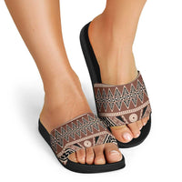 Vintage Bula Fiji Slide Sandals Brown Tapa Masi Motif - Polynesian Pride