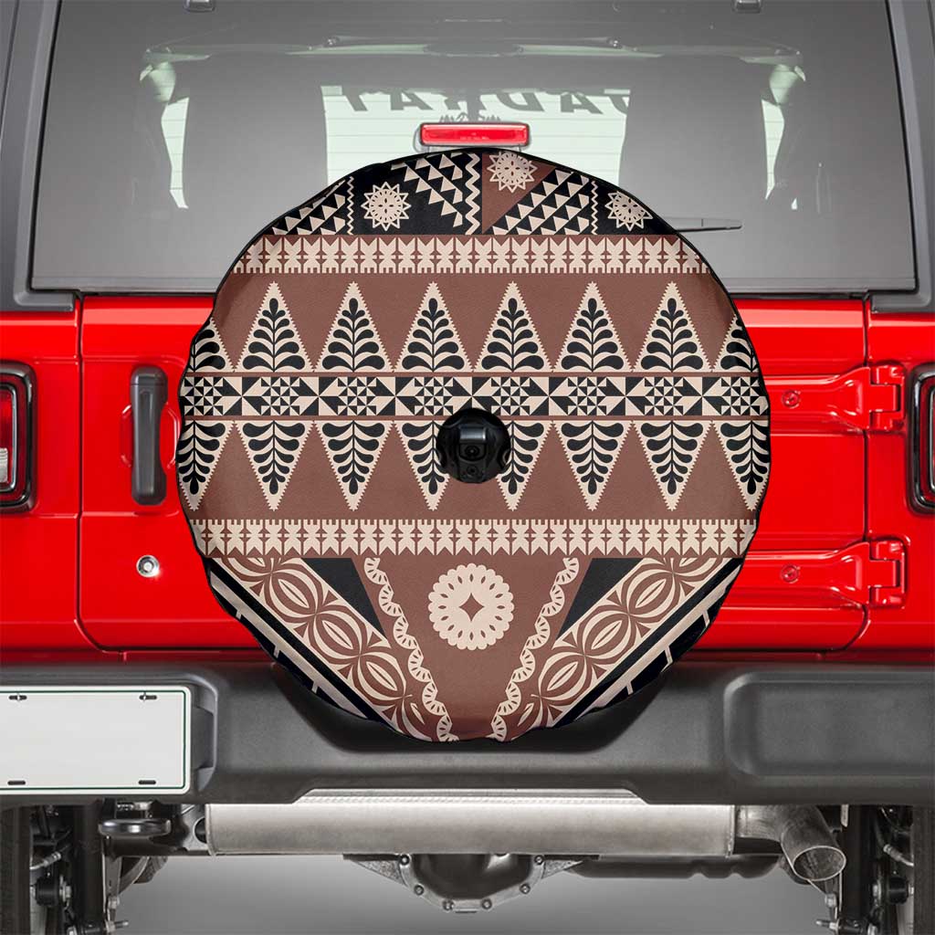 Vintage Bula Fiji Spare Tire Cover Brown Tapa Masi Motif