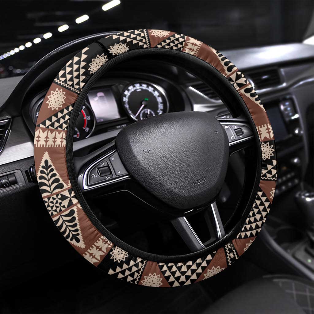 Vintage Bula Fiji Steering Wheel Cover Brown Tapa Masi Motif