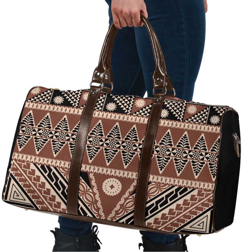Vintage Bula Fiji Travel Bag Brown Tapa Masi Motif - Polynesian Pride