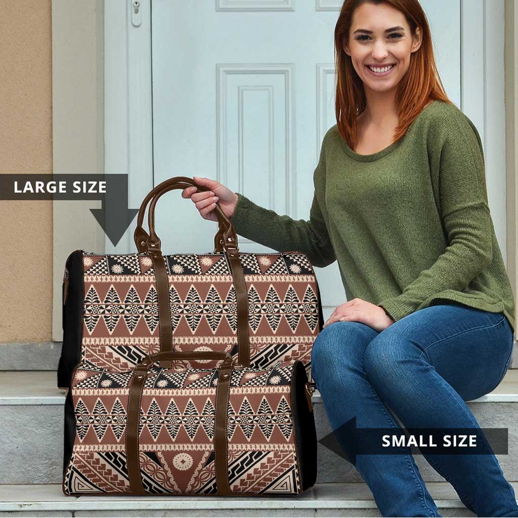 Vintage Bula Fiji Travel Bag Brown Tapa Masi Motif - Polynesian Pride