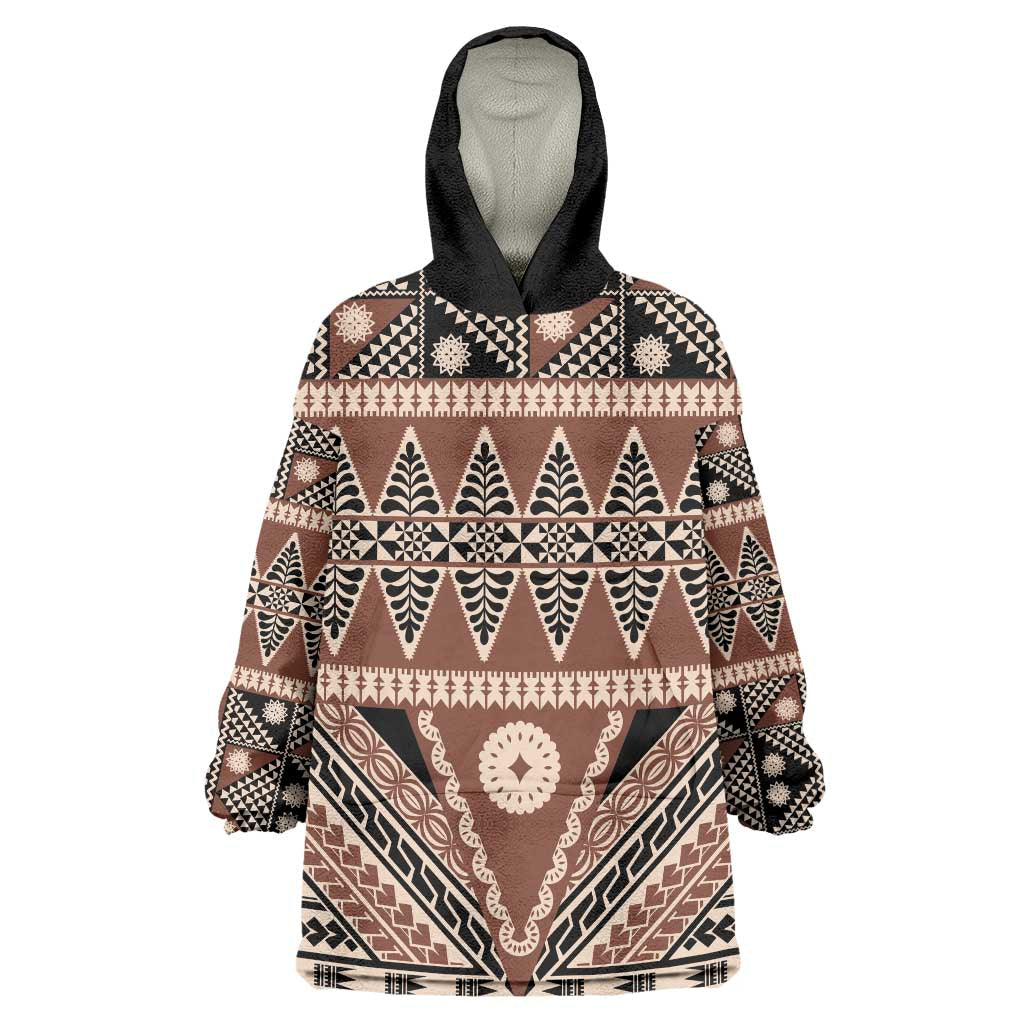 Vintage Bula Fiji Wearable Blanket Hoodie Brown Tapa Masi Motif LT9 One Size Brown - Polynesian Pride