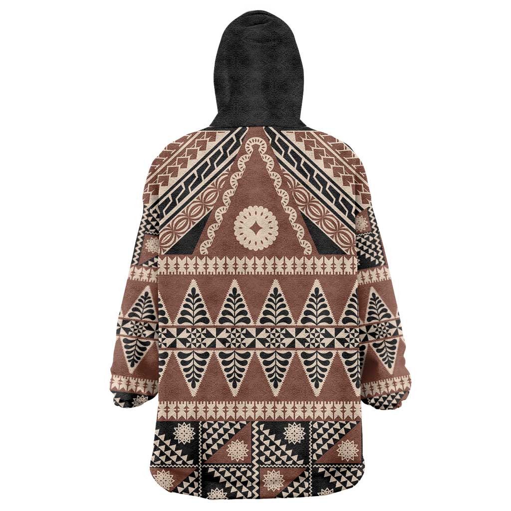 Vintage Bula Fiji Wearable Blanket Hoodie Brown Tapa Masi Motif LT9 - Polynesian Pride