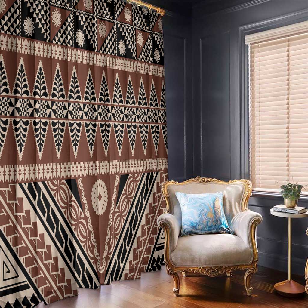 Vintage Bula Fiji Window Curtain Brown Tapa Masi Motif