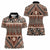 Vintage Bula Fiji Women Polo Shirt Brown Tapa Masi Motif