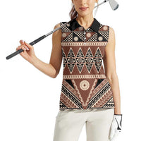 Vintage Bula Fiji Women Sleeveless Polo Shirt Brown Tapa Masi Motif LT9 - Polynesian Pride