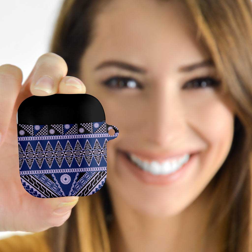 Vintage Bula Fiji AirPods Case Prussian Blue Tapa Masi Motif - Polynesian Pride