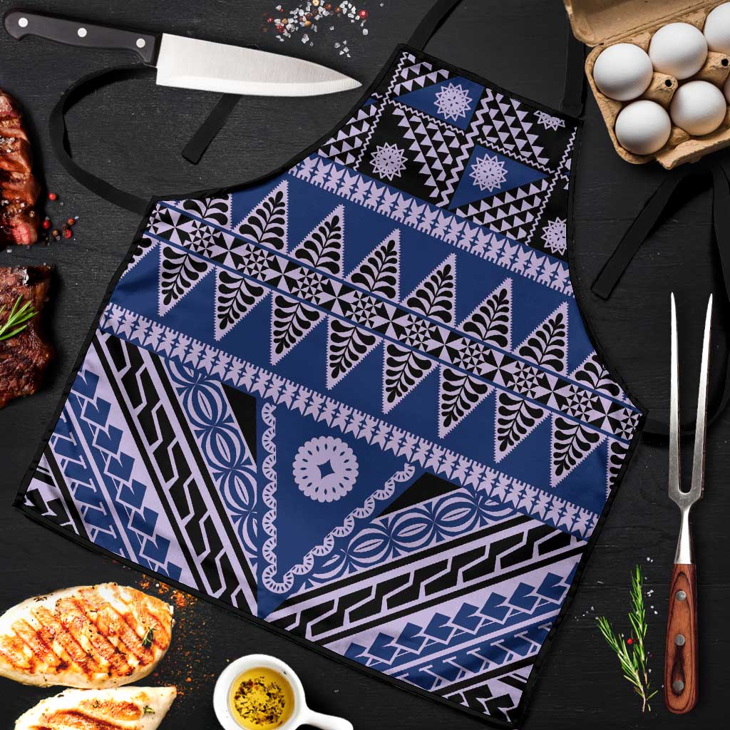 Vintage Bula Fiji Apron Prussian Blue Tapa Masi Motif - Polynesian Pride