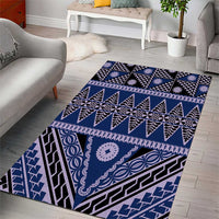 Vintage Bula Fiji Area Rug Prussian Blue Tapa Masi Motif