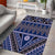 Vintage Bula Fiji Area Rug Prussian Blue Tapa Masi Motif