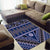 Vintage Bula Fiji Area Rug Prussian Blue Tapa Masi Motif