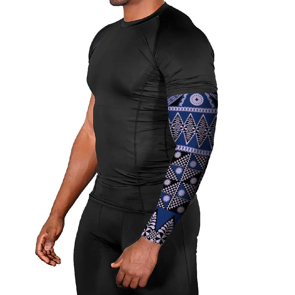 Vintage Bula Fiji Arm Sleeves Prussian Blue Tapa Masi Motif - Polynesian Pride