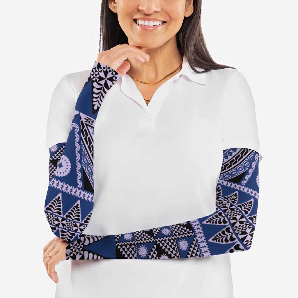 Vintage Bula Fiji Arm Sleeves Prussian Blue Tapa Masi Motif - Polynesian Pride