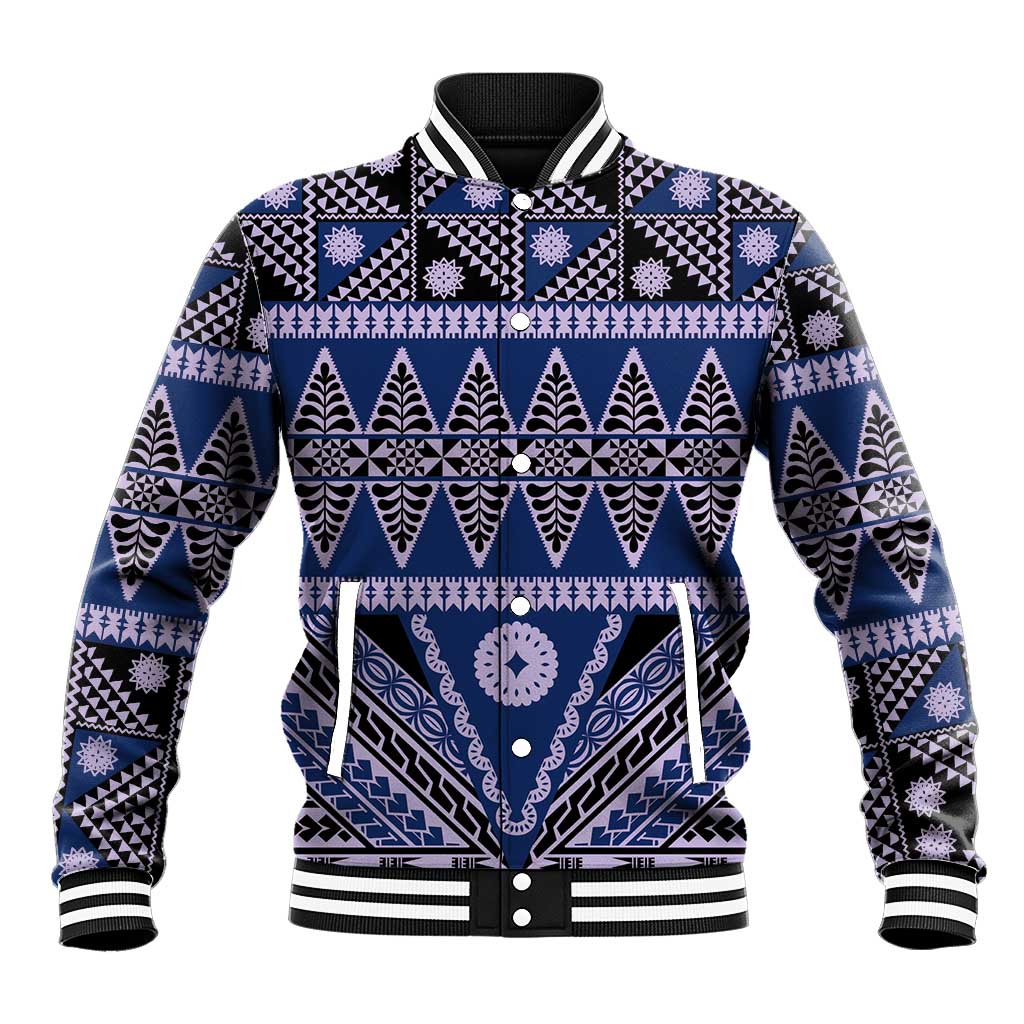 Vintage Bula Fiji Baseball Jacket Prussian Blue Tapa Masi Motif