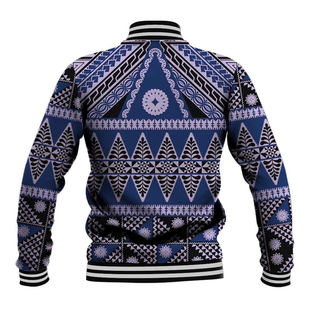 Vintage Bula Fiji Baseball Jacket Prussian Blue Tapa Masi Motif