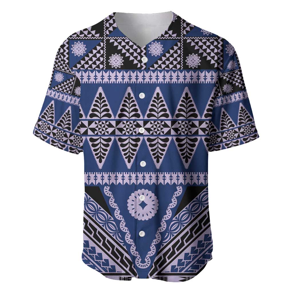 Vintage Bula Fiji Baseball Jersey Prussian Blue Tapa Masi Motif
