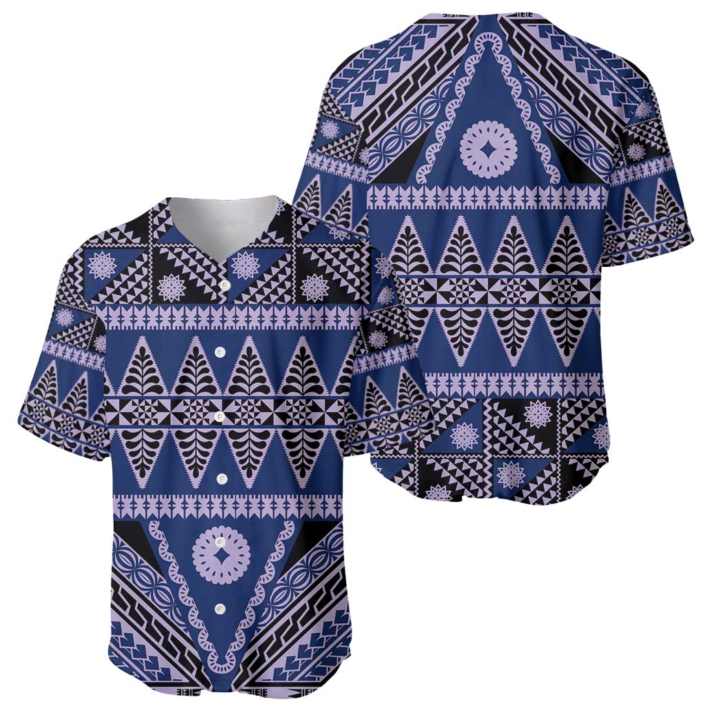 Vintage Bula Fiji Baseball Jersey Prussian Blue Tapa Masi Motif