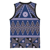 Vintage Bula Fiji Basketball Jersey Prussian Blue Tapa Masi Motif - Polynesian Pride