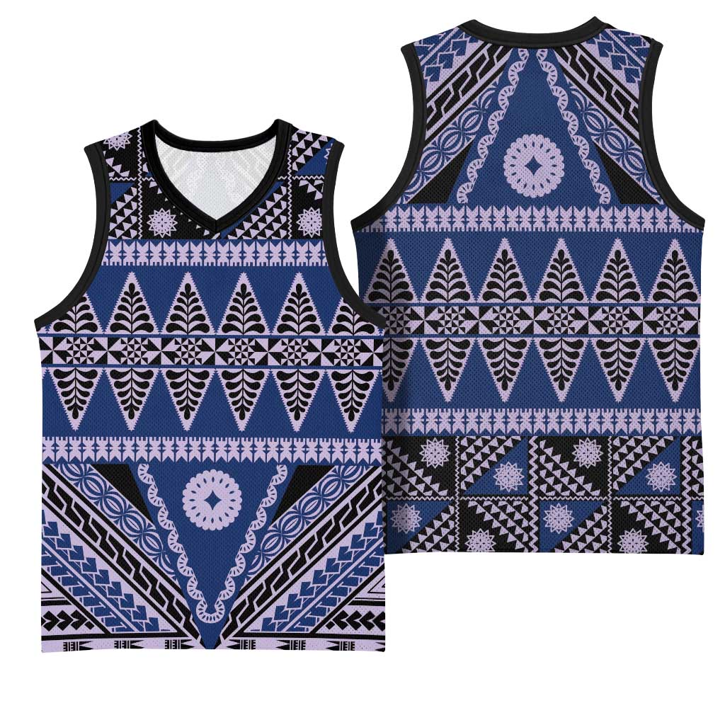 Vintage Bula Fiji Basketball Jersey Prussian Blue Tapa Masi Motif - Polynesian Pride