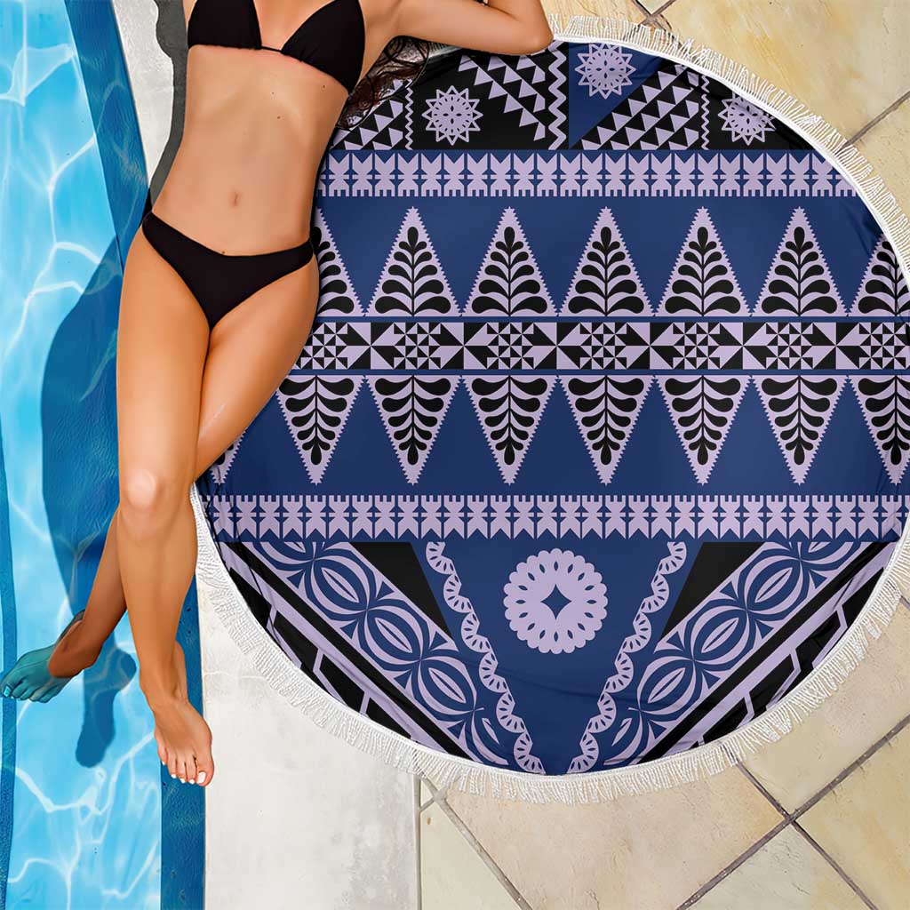 Vintage Bula Fiji Beach Blanket Prussian Blue Tapa Masi Motif