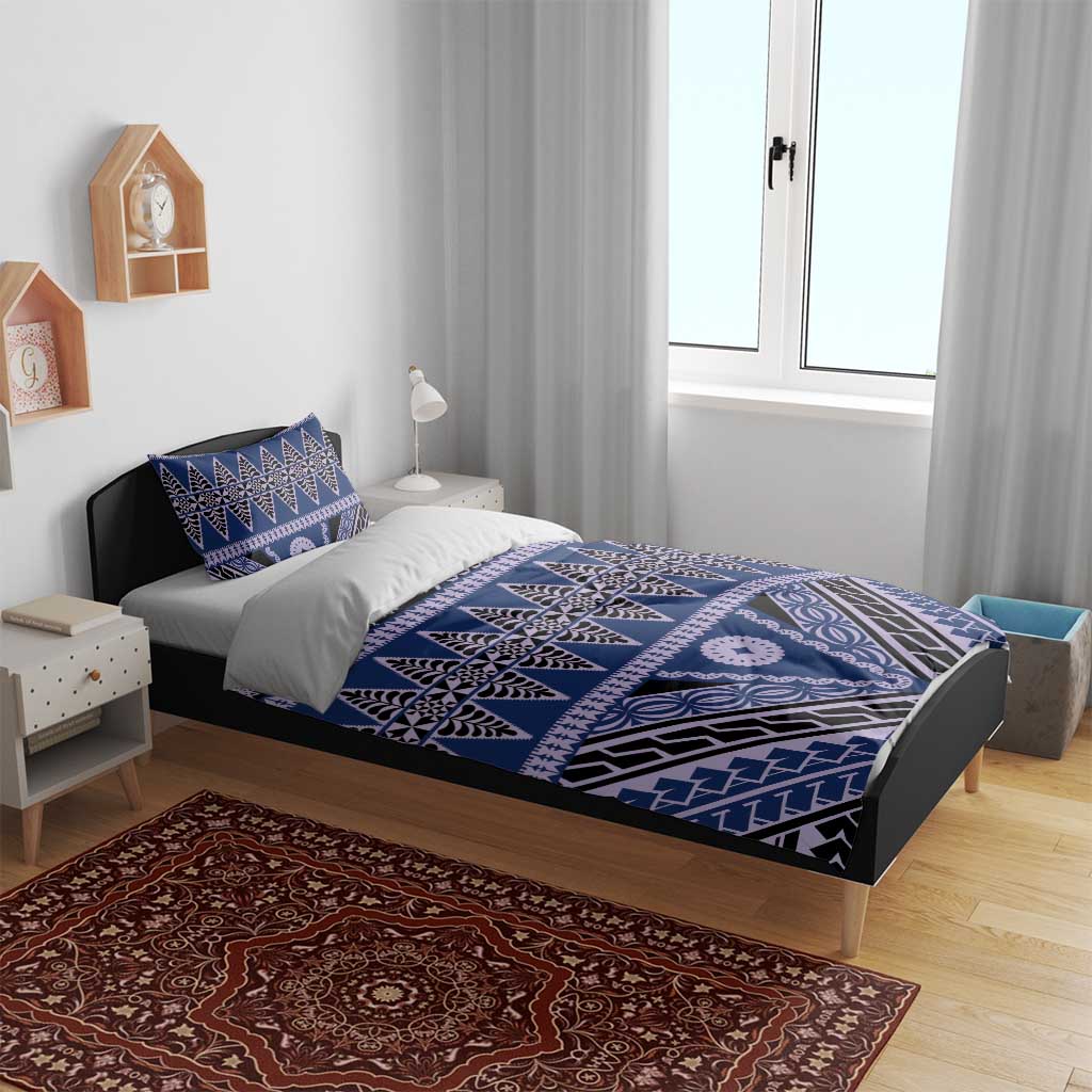 Vintage Bula Fiji Bedding Set Prussian Blue Tapa Masi Motif