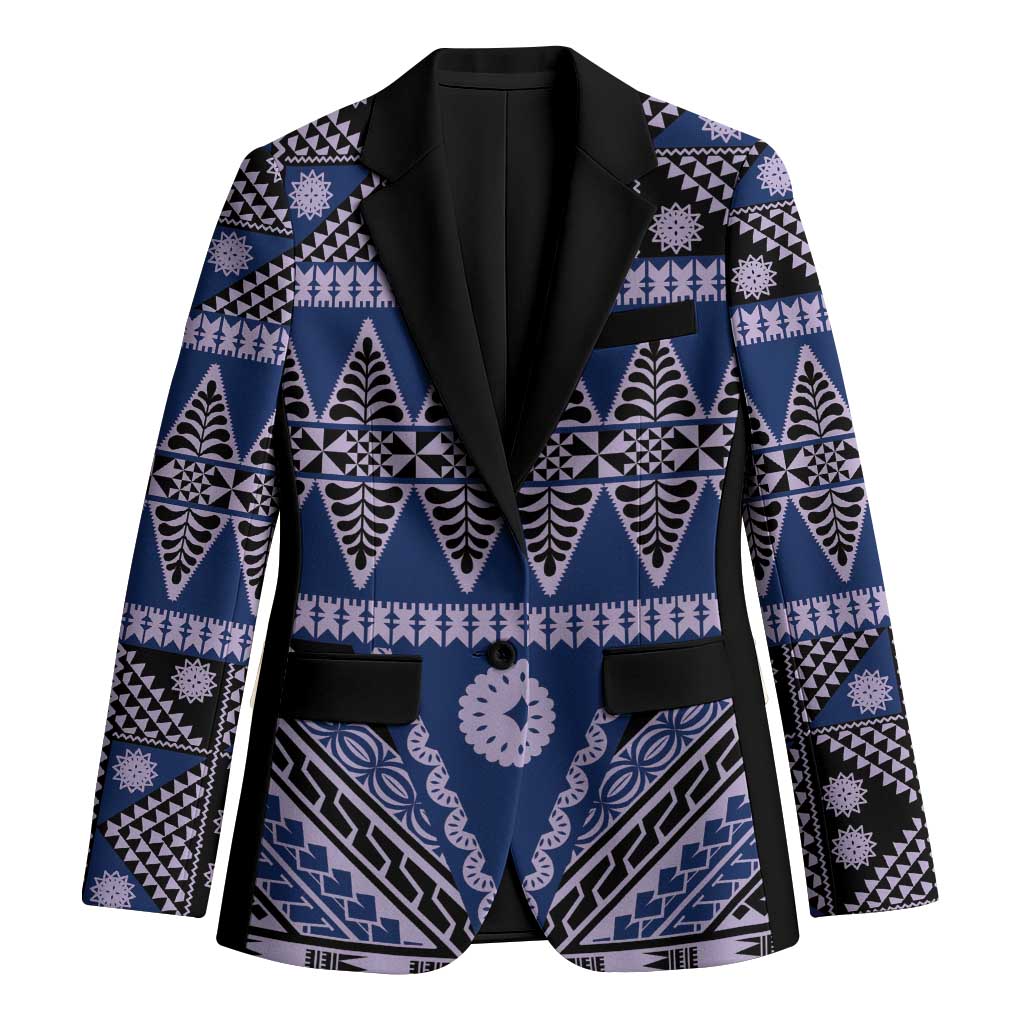 Vintage Bula Fiji Blazer Prussian Blue Tapa Masi Motif - Polynesian Pride