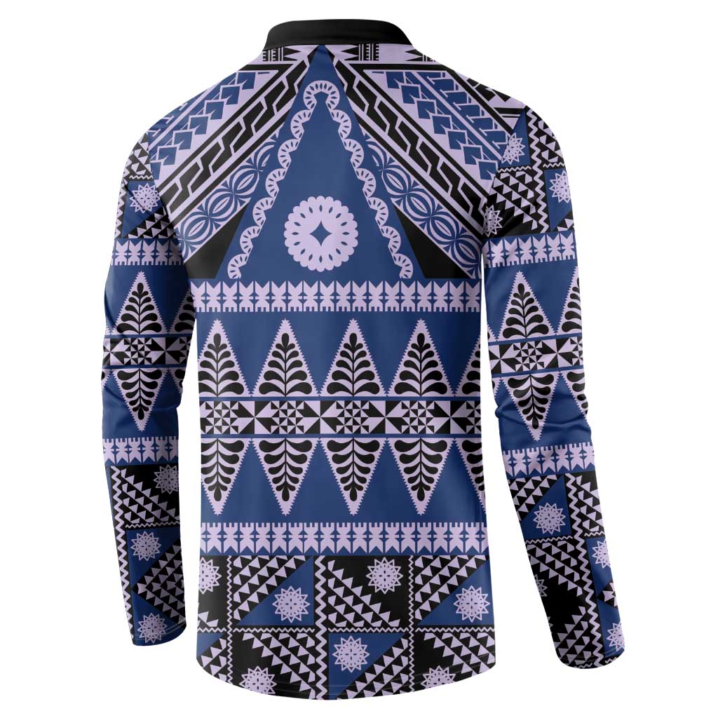Vintage Bula Fiji Button Sweatshirt Prussian Blue Tapa Masi Motif